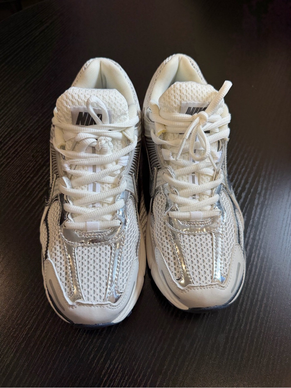 Nike Kids White and Silver Mesh Athletic Sneakers